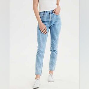 PacSun High Rise Tapered Ankle Length Mom Jeans With White Stripes Size 30
